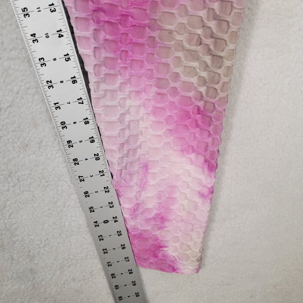 Bae City Pink Tie Dye Scale Pull On Bubble Butt Tik Tok Loungewear Leggings - Picture 8 of 16